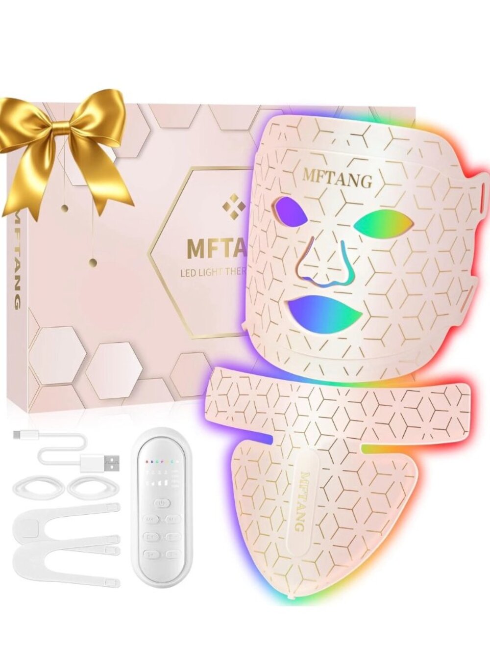 ✨ MFTANG 7-Color LED Light Therapy Mask Face & Neck Set - New in Box